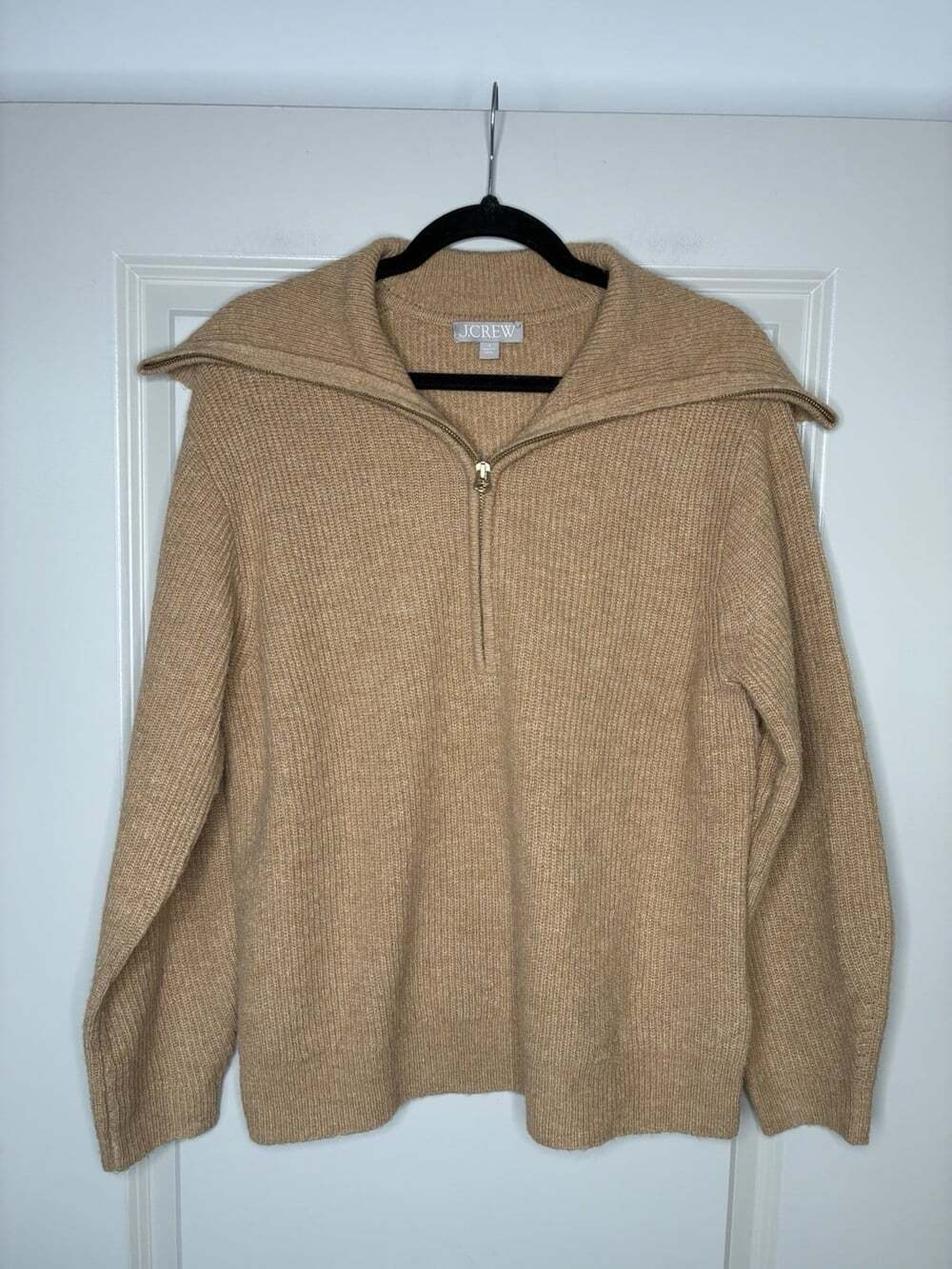 J Crew Half Zip Stretch Sweater in Camel Tan Size Small Wool Alpaca - Picture 2 of 8
